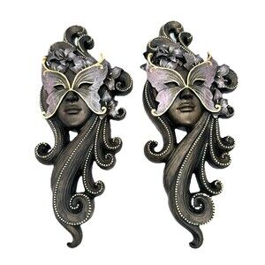 Lady with Butterfly Mask Wall Hanging Decor Set Lot of 2